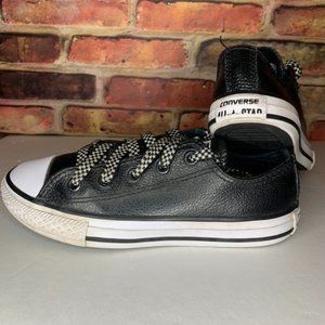 Chuck Taylor Black Leather Ox Lows w/white sole & toe cap - Kids 13